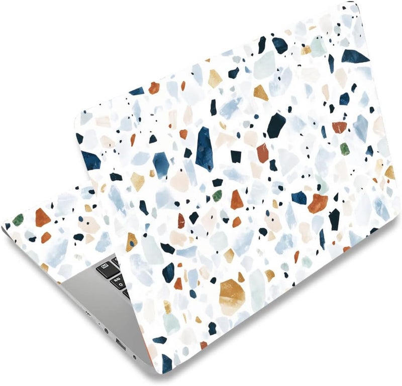 SUPERDANT Terrazzo Laptop Skin Sticker Decal Colorful Universal Laptops Notebook Skin Sticker 12 13 13.3 14 15 15.4 15.6 Inches Vinyl Laptop Cover Stickers Removable Notebook Protector White Blue - Image 1